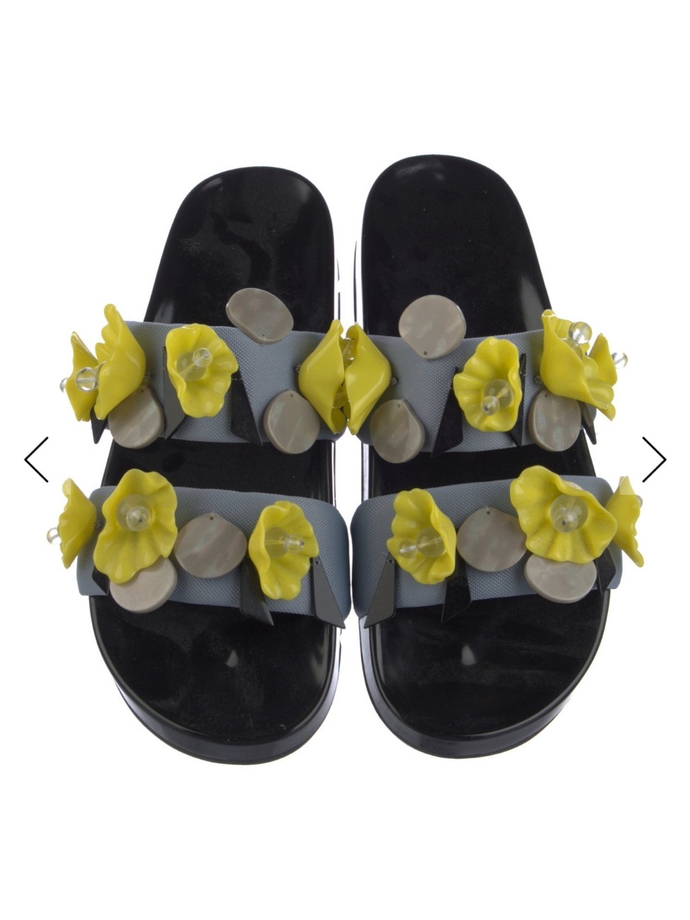 Tory Burch Embellished Black Slide Sandals with Yellow Flower Accents